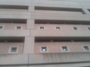 Looking Up at the Side of Baltimore Central Booking and Intake Center at Fallsway & Madison