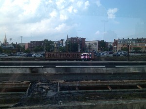 Baltimore Sign and New TeeVee at Baltimore's Penn Station