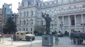 Mustering at City Hall at Fayette & Holliday