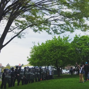 Cops in Riot Gear at Mondawmin Mall at Liberty Heights and Reisterstown Road
